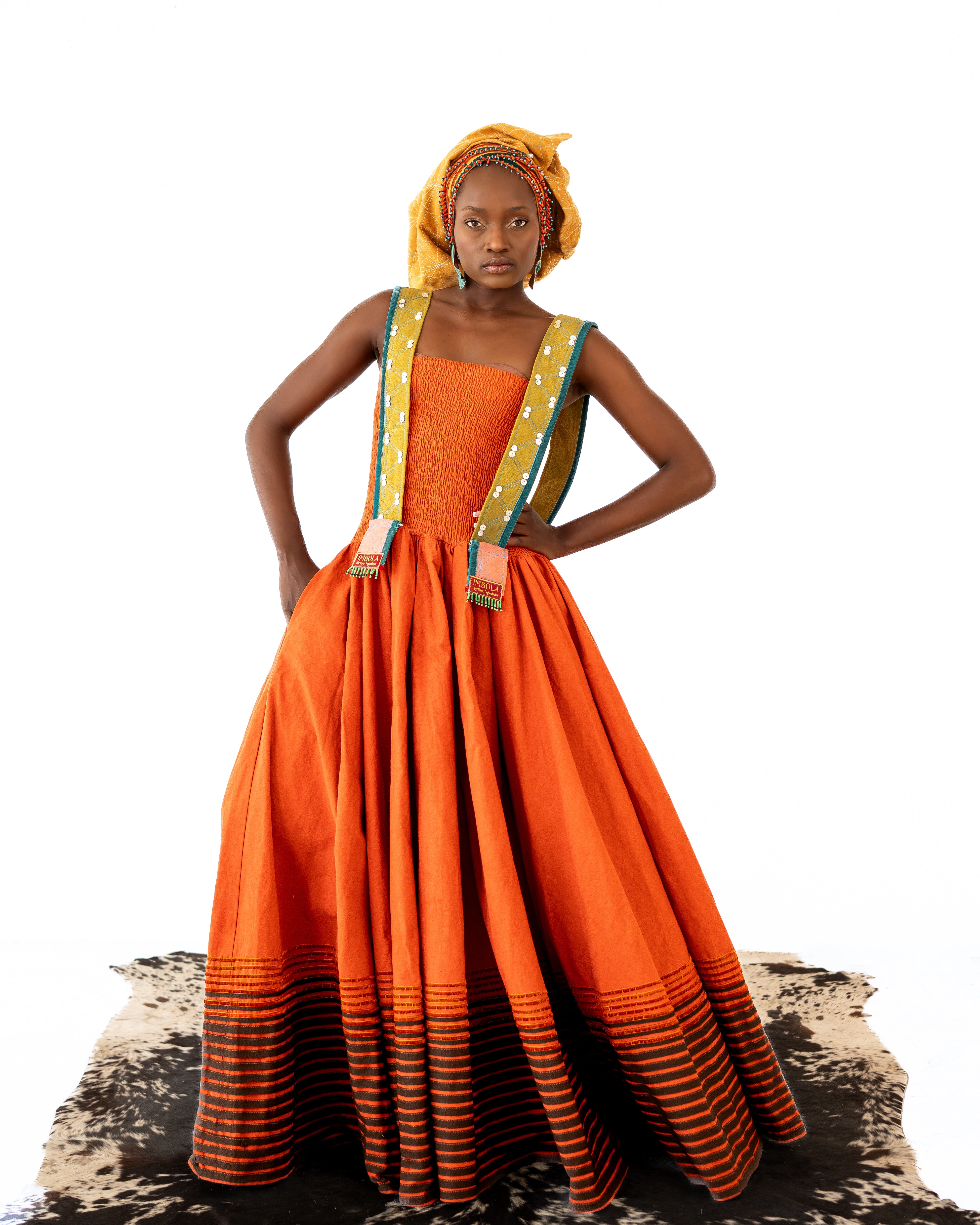 Imbola Orange Mbhaco Dress