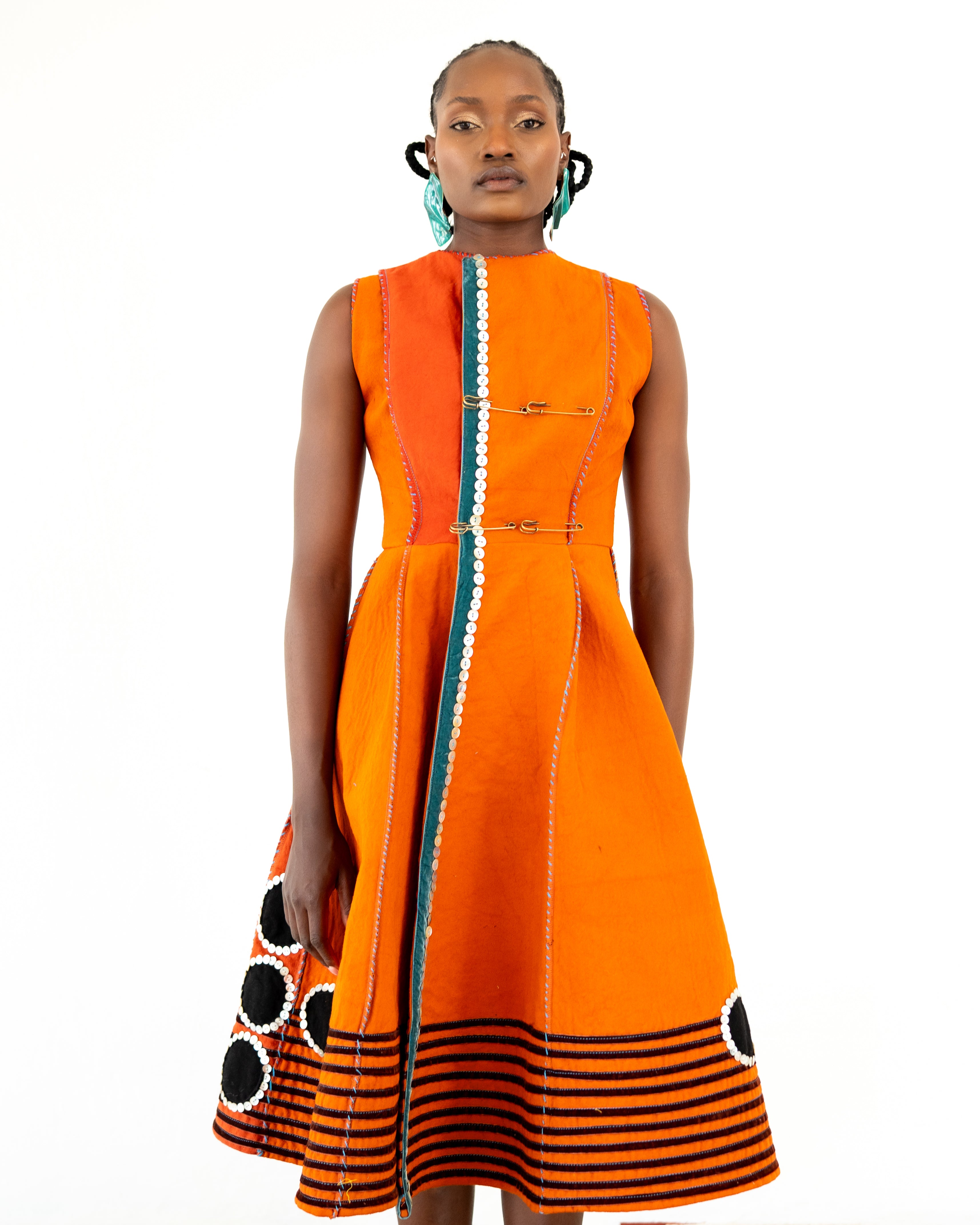 Imbola Orange 'Skhakha' Double Breasted Mbhaco Dress