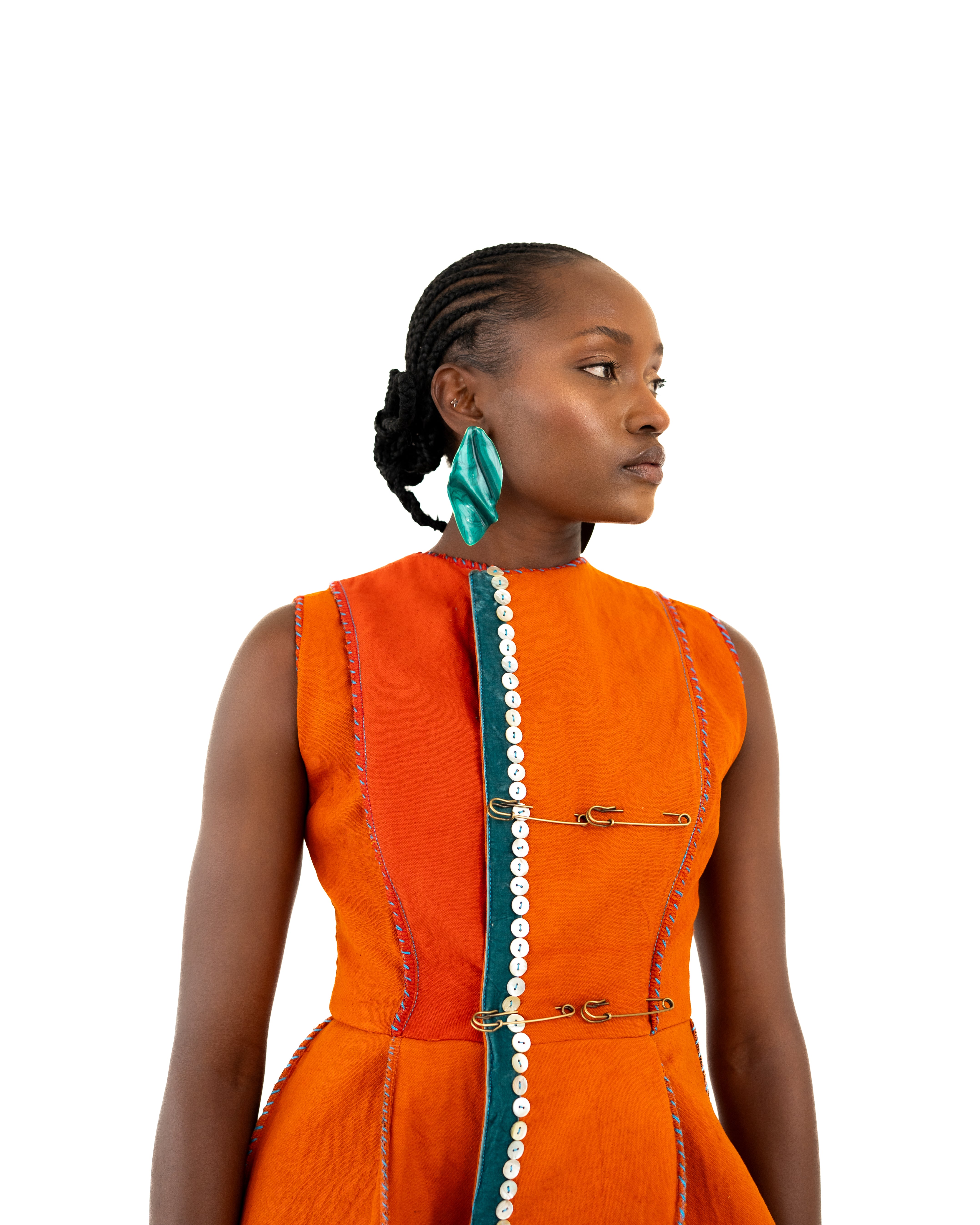 Imbola Orange 'Skhakha' Double Breasted Mbhaco Dress