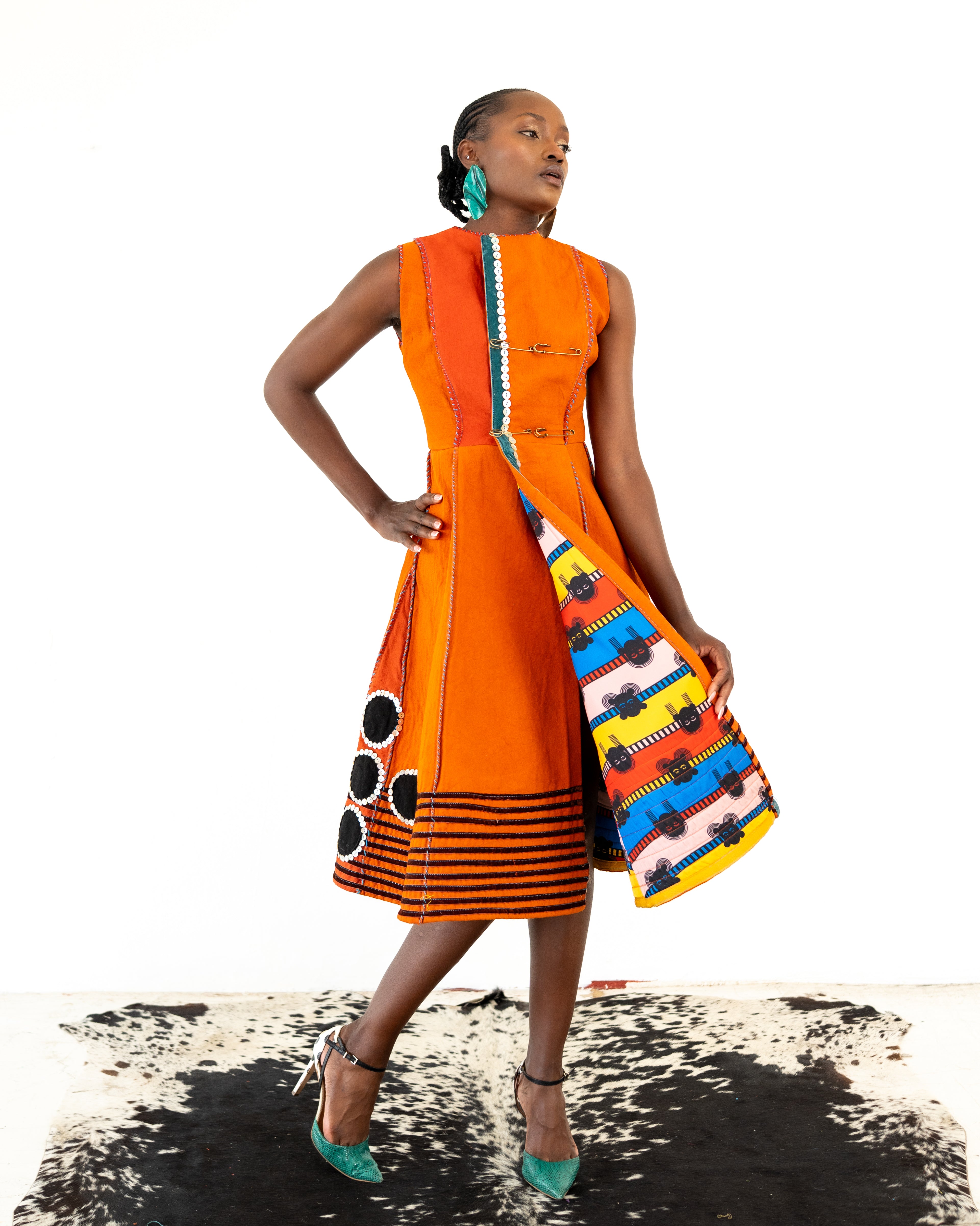 Imbola Orange 'Skhakha' Double Breasted Mbhaco Dress