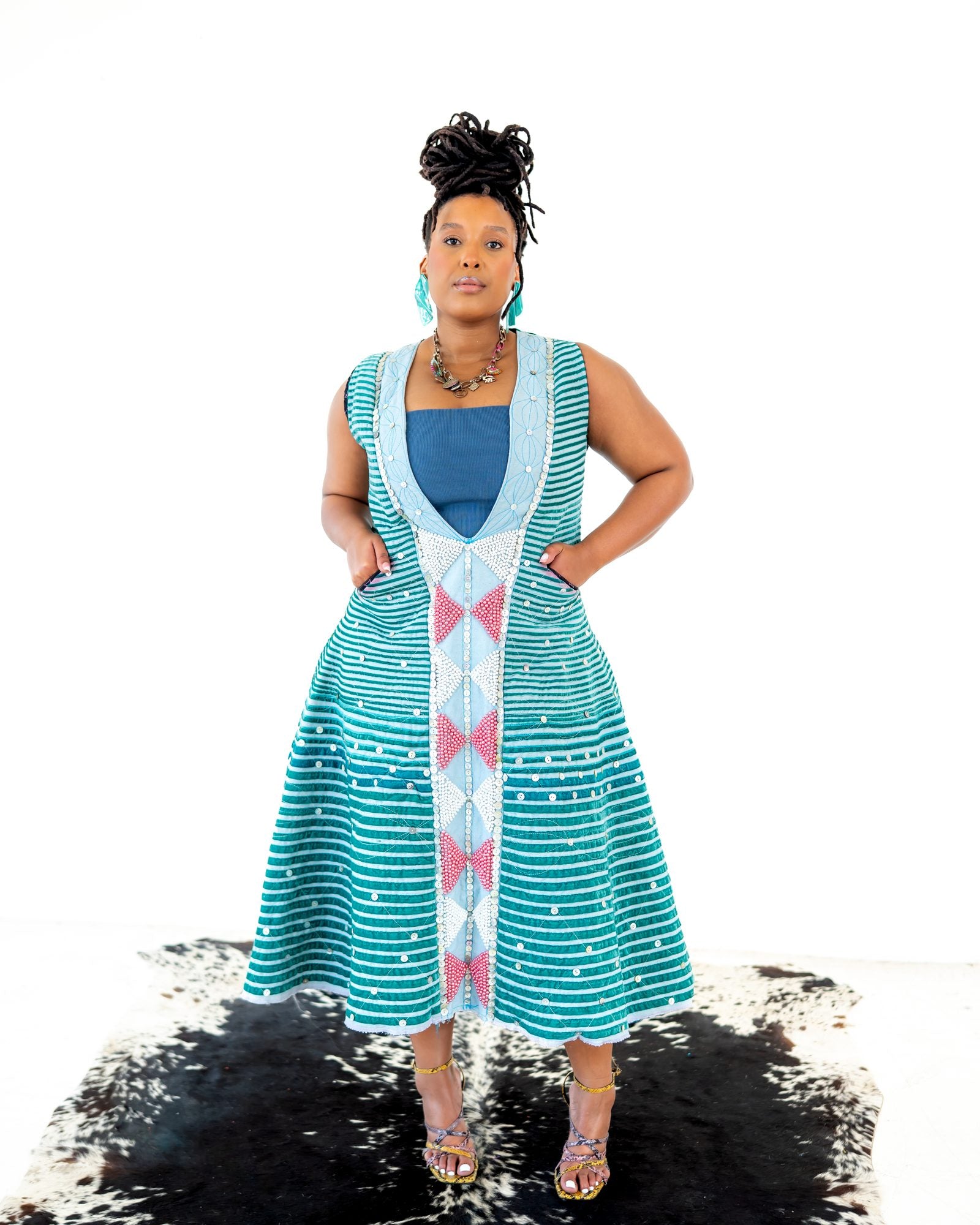 Imbola Turquoise-Sage Mbhaco Wrap Skirt
