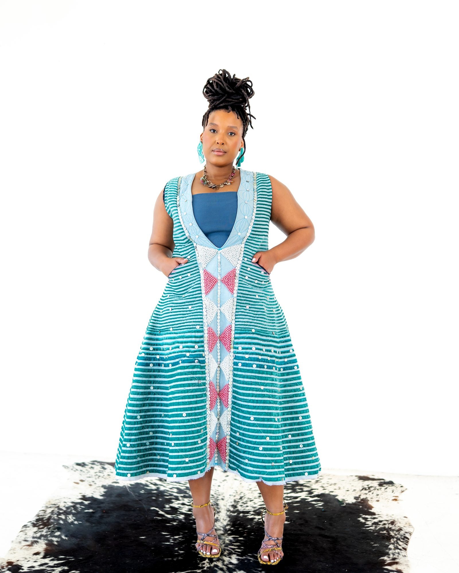 Imbola Turquoise-Sage Mbhaco Wrap Skirt